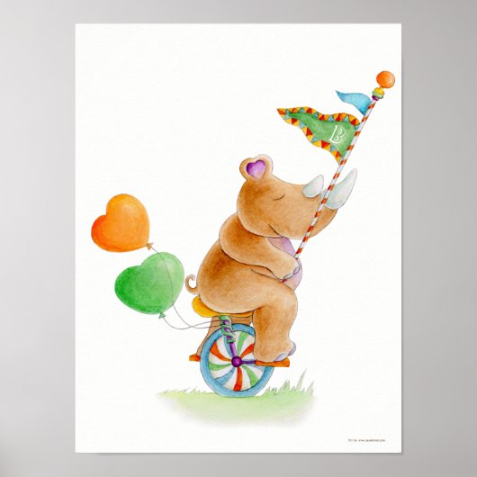 Whimsical Circus Einrad Rhino Kinderzimmer Poster (Vorne)