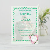 Whimsical Citrus Green & flower Wedding  Einladung (Stehend Vorderseite)