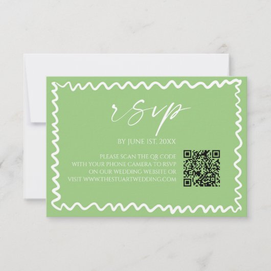 Whimsical Citrus Green QR Code Wedding RSVP Karte (Vorderseite)