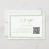 Whimsical Citrus Green Wavy Border QR Code Wedding RSVP Karte (Vorderseite)