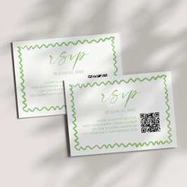 Whimsical Citrus Green Wavy Border QR Code Wedding RSVP Karte