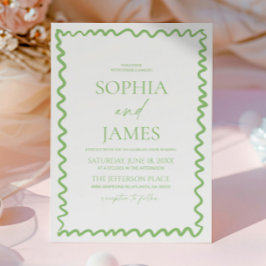 Whimsical Citrus Green Wavy Border Wedding Einladung