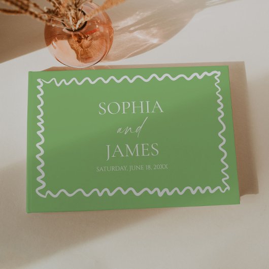 Whimsical Citrus Green Wavy Border Wedding Gästebuch