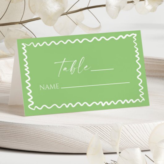 Whimsical Citrus Green Wavy Border Wedding Platzkarte