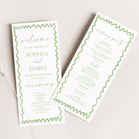 Whimsical Citrus Green Wavy Border Wedding Programm