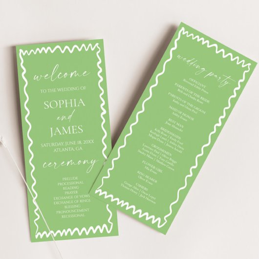 Whimsical Citrus Green Wavy Border Wedding Programm