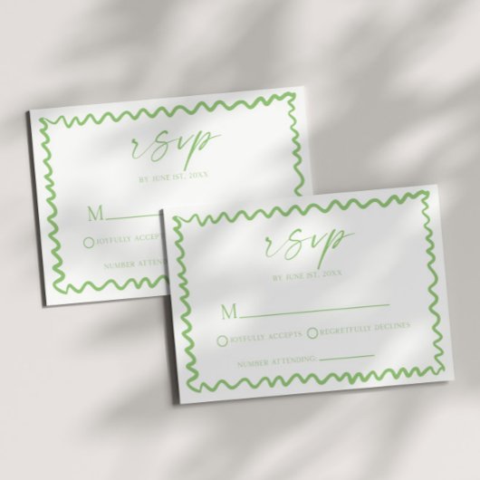 Whimsical Citrus Green Wavy Border Wedding RSVP Karte