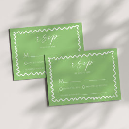 Whimsical Citrus Green Wavy Border Wedding RSVP Karte