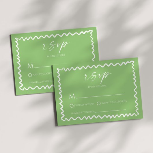 Whimsical Citrus Green Wavy Border Wedding RSVP Karte