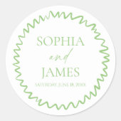 Whimsical Citrus Green Wavy Border Wedding Runder Aufkleber (Vorderseite)