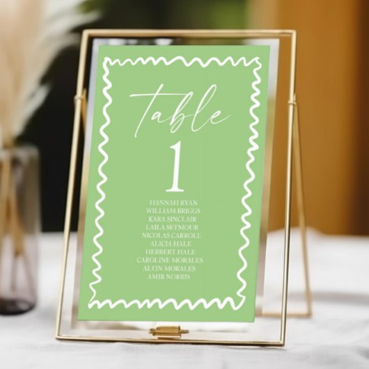 Whimsical Citrus Green Wavy Border Wedding Tischnummer