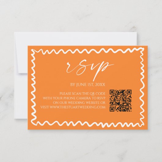 Whimsical Citrus Orange QR Code Wedding RSVP Karte (Vorderseite)