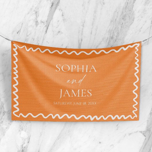Whimsical Citrus Orange Wavy Border Wedding Banner