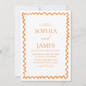 Whimsical Citrus Orange Wavy Border Wedding Einladung (Vorderseite)