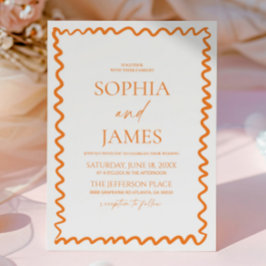 Whimsical Citrus Orange Wavy Border Wedding Einladung