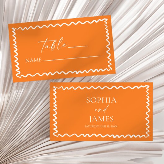 Whimsical Citrus Orange Wavy Border Wedding Platzkarte