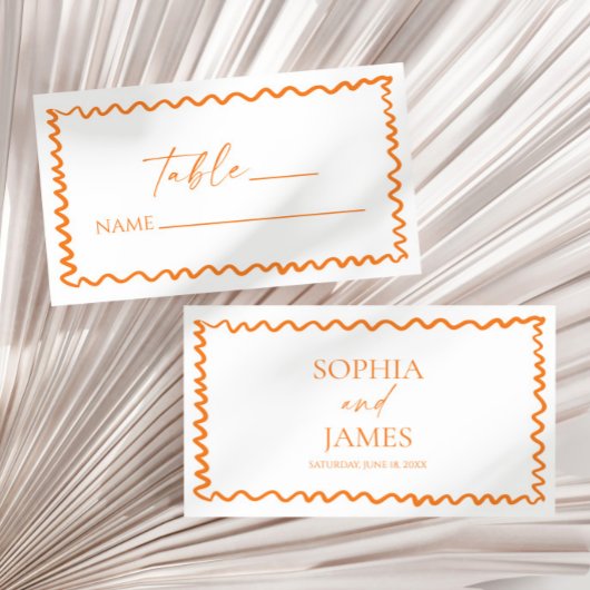 Whimsical Citrus Orange Wavy Border Wedding Platzkarte