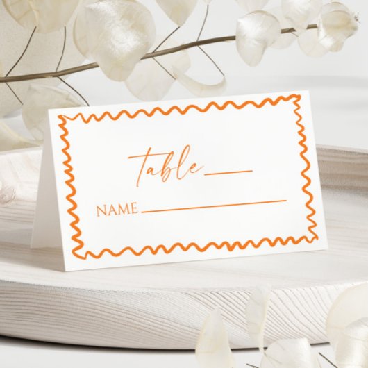 Whimsical Citrus Orange Wavy Border Wedding Platzkarte