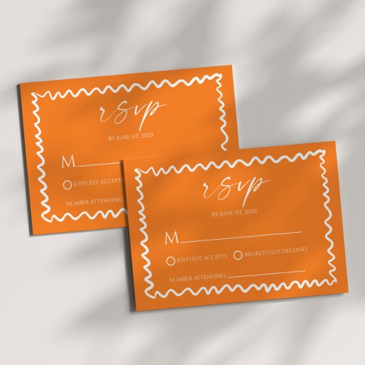 Whimsical Citrus Orange Wavy Border Wedding RSVP Karte