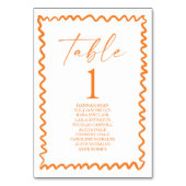 Whimsical Citrus Orange Wavy Border Wedding Tischnummer (Rückseite)