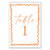 Whimsical Citrus Orange Wavy Border Wedding Tischnummer (Vorderseite)