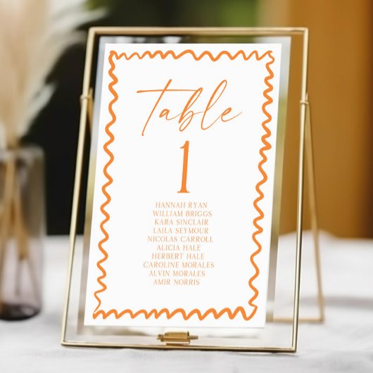 Whimsical Citrus Orange Wavy Border Wedding Tischnummer