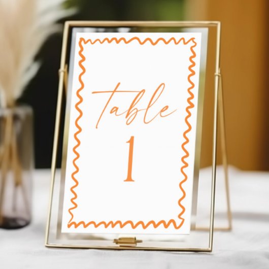 Whimsical Citrus Orange Wavy Border Wedding Tischnummer