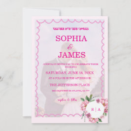 Whimsical Citrus pink & flower Wedding  Invitatio Einladung