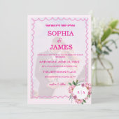 Whimsical Citrus pink & flower Wedding  Invitatio Einladung (Stehend Vorderseite)
