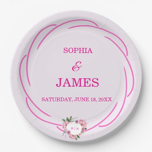 Whimsical Citrus Pink & flower Wedding  Sign Pappteller (Vorderseite)