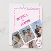 Whimsical Citrus pink & Photo Collage Wedding Einladung (Vorderseite)