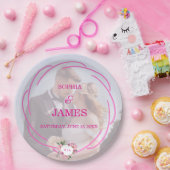 Whimsical Citrus Rosa & Blumen Hochzeitsschild Pappteller (Party)