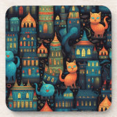Whimsical City Cats AI Art Getränkeuntersetzer (Vorderseite)