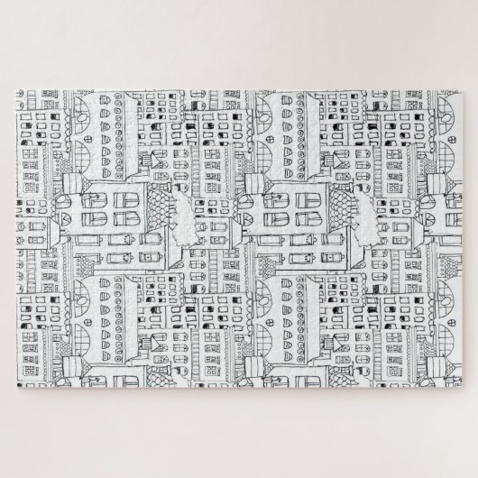 Whimsical City Gebäude HandGezeichnet Pen und Tint Puzzle (Horizontal)