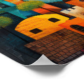 Whimsical City Modern Folk Art Ölgemälde Poster (Ecke)