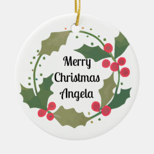Whimsical Cjhristmas Wreath Personalisierter Name Keramik Ornament