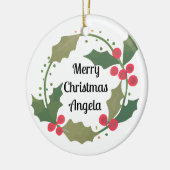 Whimsical Cjhristmas Wreath Personalisierter Name Keramik Ornament (Links)