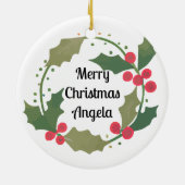 Whimsical Cjhristmas Wreath Personalisierter Name Keramik Ornament (Hinten)