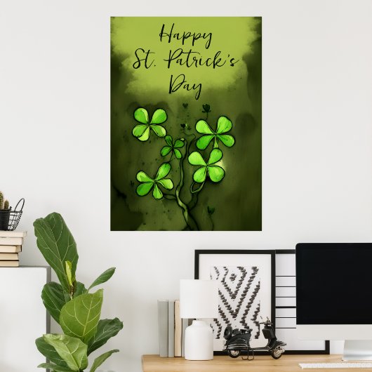 Whimsical Clovers Happy St Patrick's Day Poster (Heimbüro)