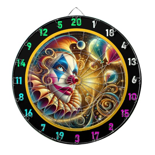 Whimsical Clown Face Dartboard mit Balloons Dartscheibe (vorne)