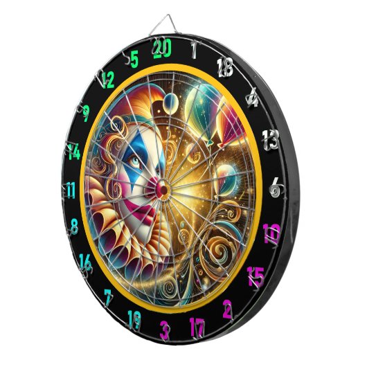 Whimsical Clown Face Dartboard mit Balloons Dartscheibe (Vorderseite rechts)