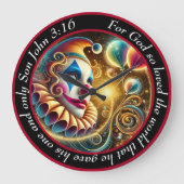 Whimsical Clown Face Große Wanduhr (Vorderseite)