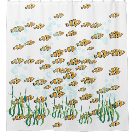 Whimsical Clown Fish Blubbles und Seetang Duschvorhang (Vorderseite)