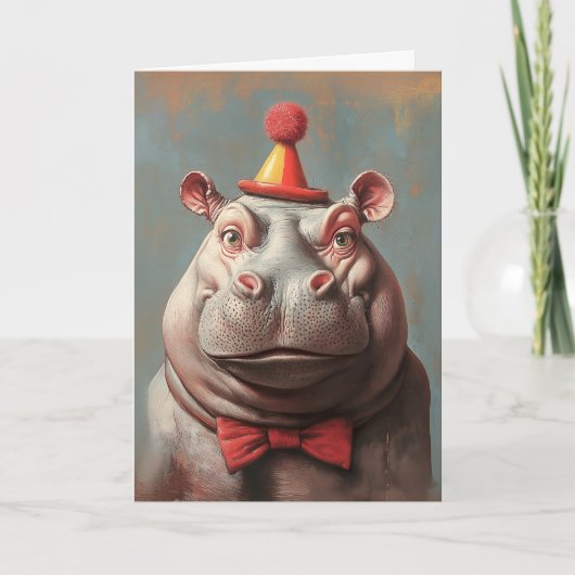Whimsical Clown Hippo Portrait Einladung (Vorderseite)