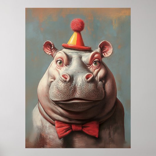 Whimsical Clown Hippo Portrait Poster (Vorne)