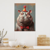 Whimsical Clown Hippo Portrait Poster (Küche)