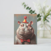 Whimsical Clown Hippo Portrait Postkarte (Stehend Vorderseite)