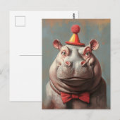 Whimsical Clown Hippo Portrait Postkarte (Vorne/Hinten)