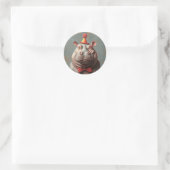 Whimsical Clown Hippo Portrait Runder Aufkleber (Tasche)