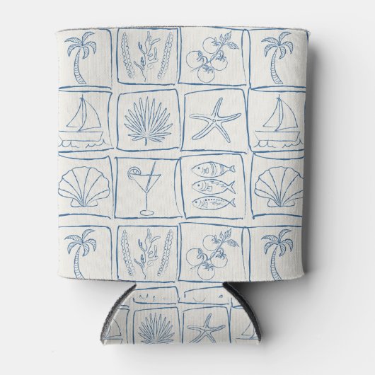 Whimsical Coastal Mediterranean Tile Linen Cobalt Dosenkühler (Vorderseite)